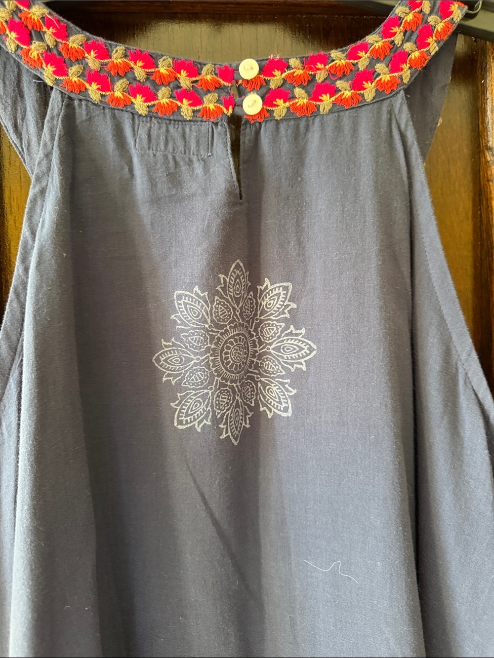 Navy Floral Embroidered Halter 100% Cotton Resort Style Dress - Picture 6 of 12